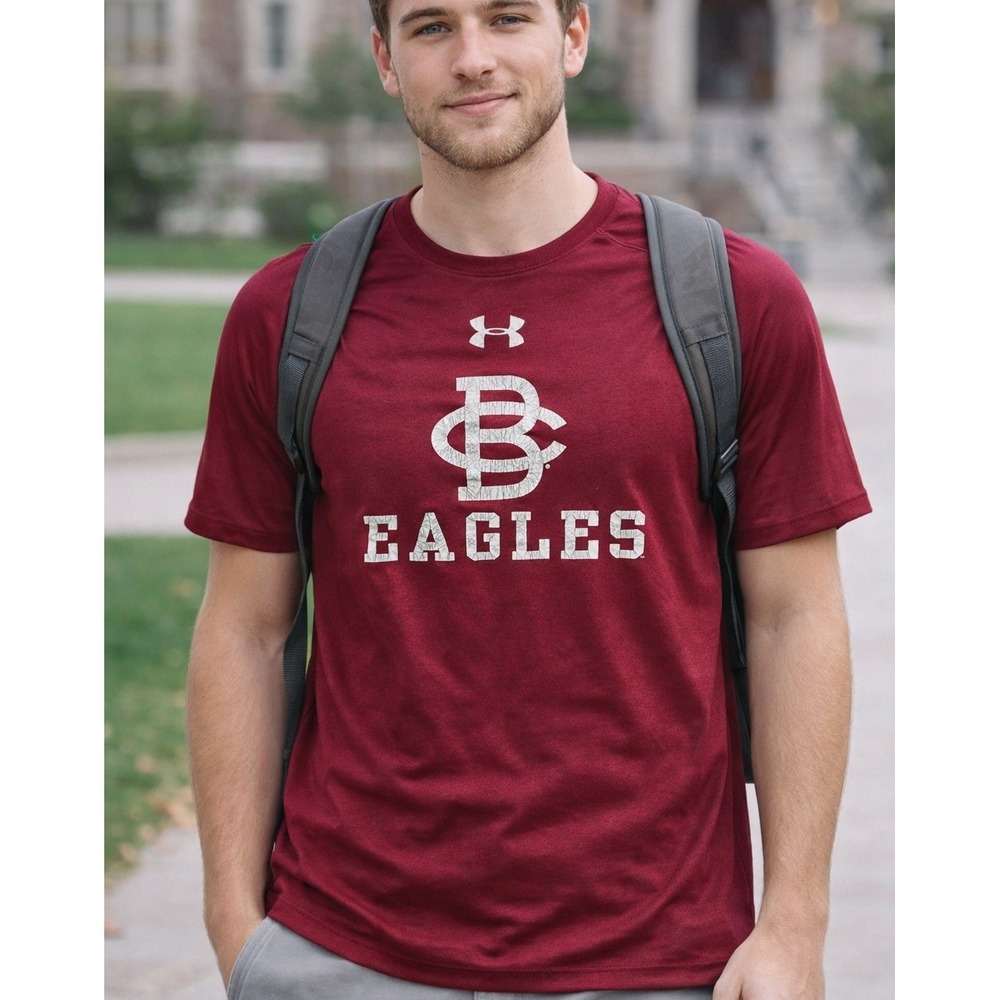 Boston College BC Eagles Under Armour Heat Gear Graphic T-Shirt Mens L Maroon